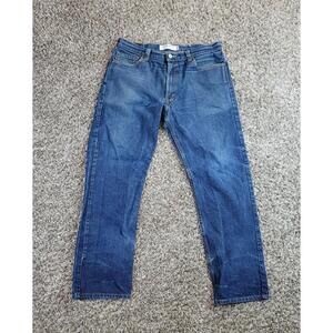 Levis 505 Mens 36x32 Regular Fit Straight Leg Medium Wash Blue Jeans